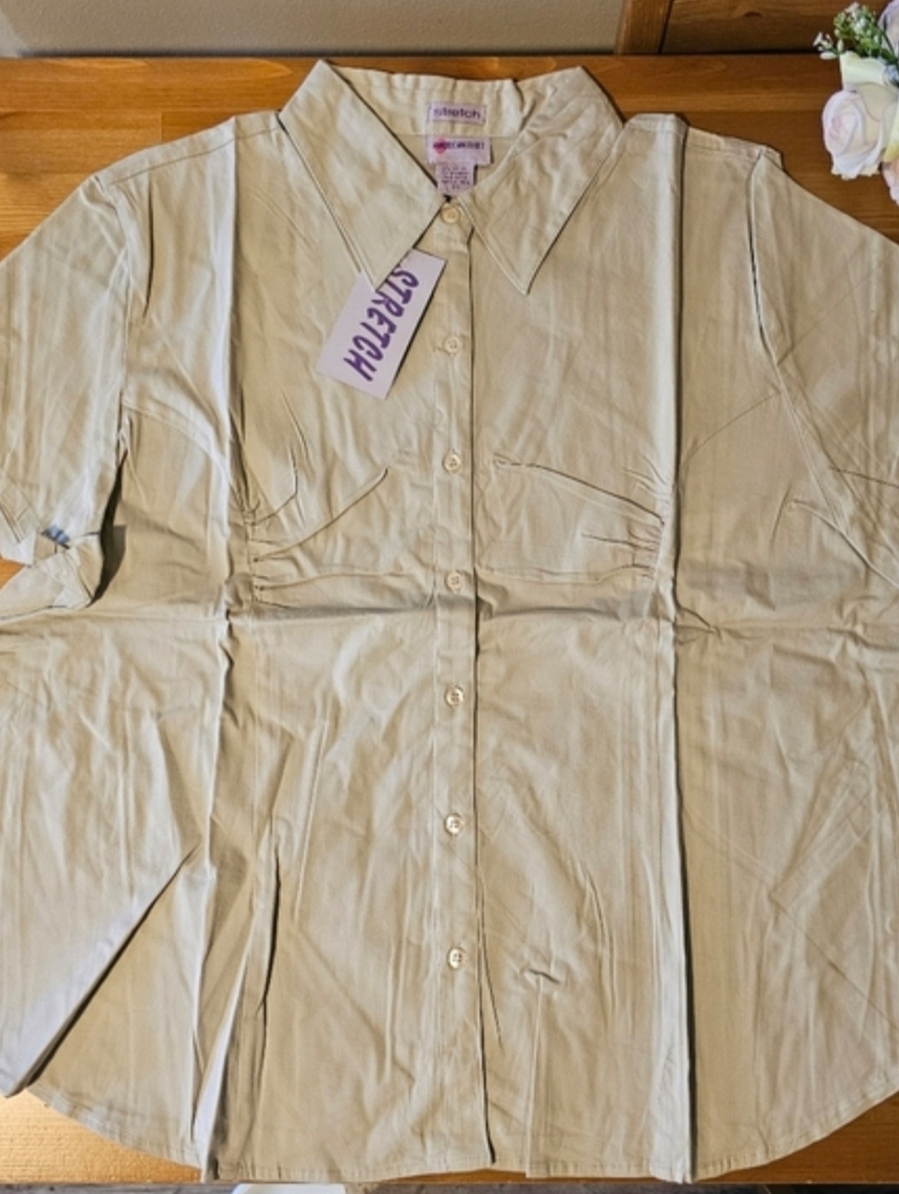 American Flirt - Women's Easy-Care Basic Collared Button Down  Shirts Short Slee